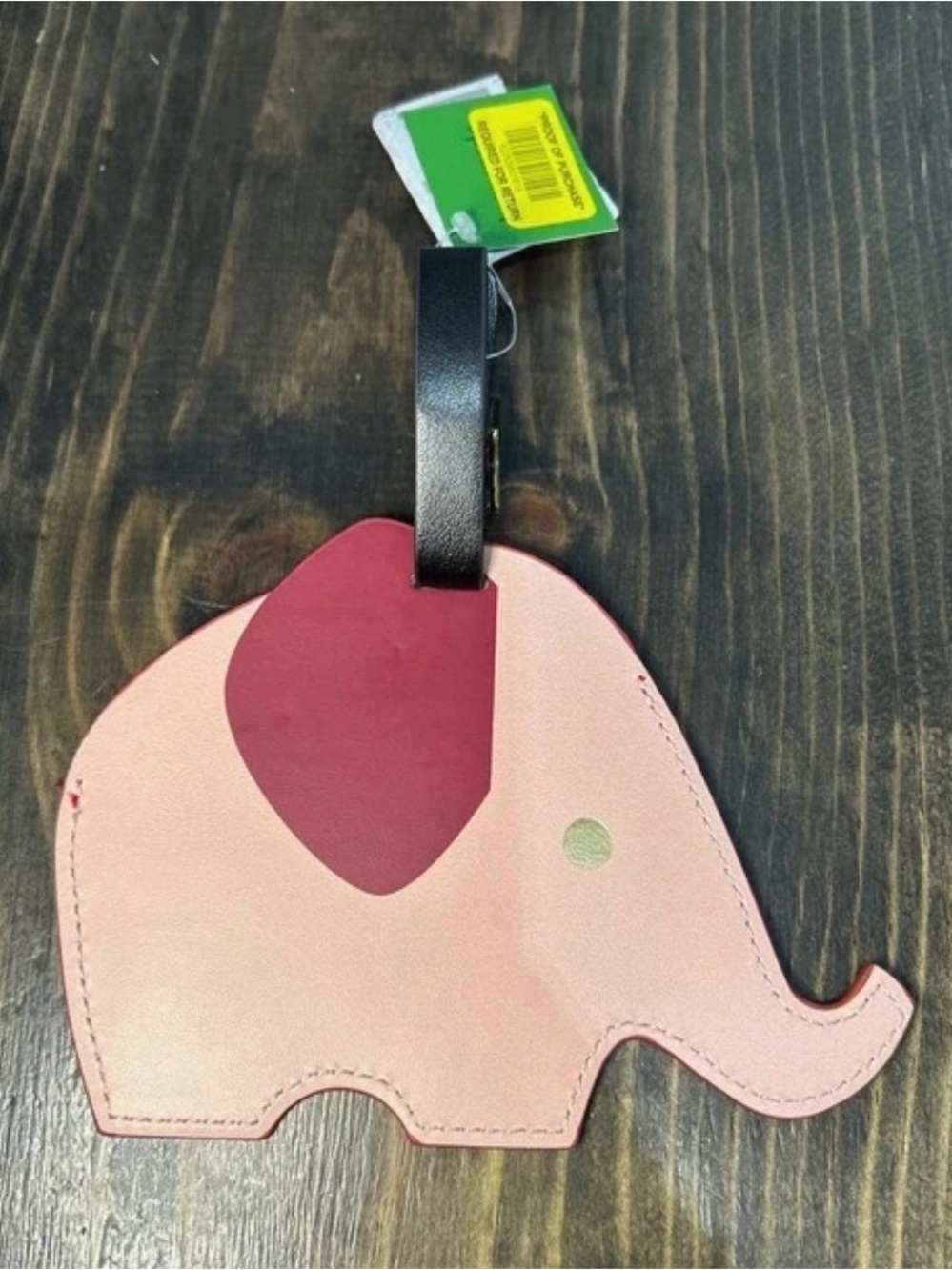 kate spade Pink Elephant Luggage Tag with Burgundy Ear and Black Strap